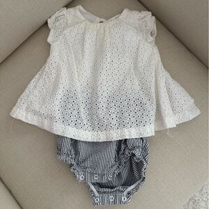 Cat & Jack White Eyelet Dress with Striped Bloomers